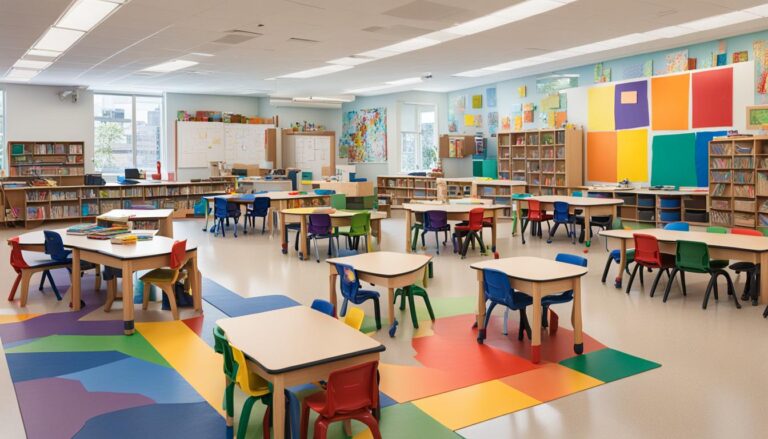 An open space filled with art supplies, technology, and books. Students engage in hands-on activities, promoting creativity and exploration.