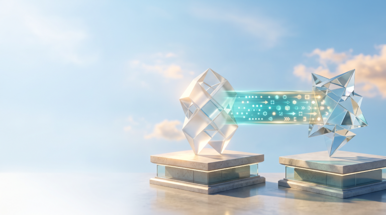 Sophisticated editorial 3D art of two elegant tran