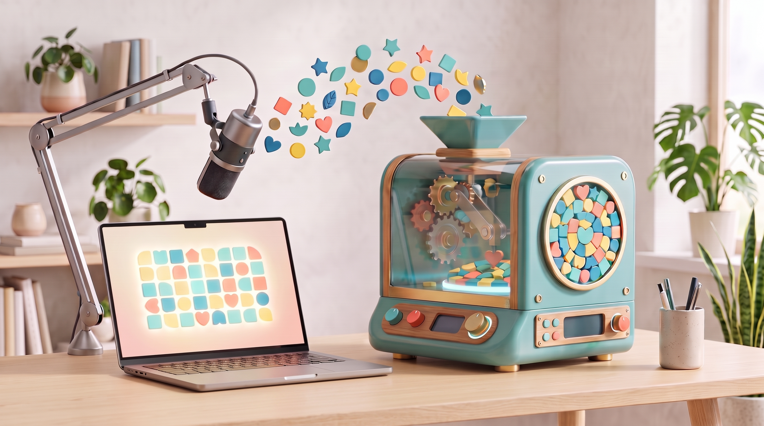 Playful refined 3D illustration of a charming desk